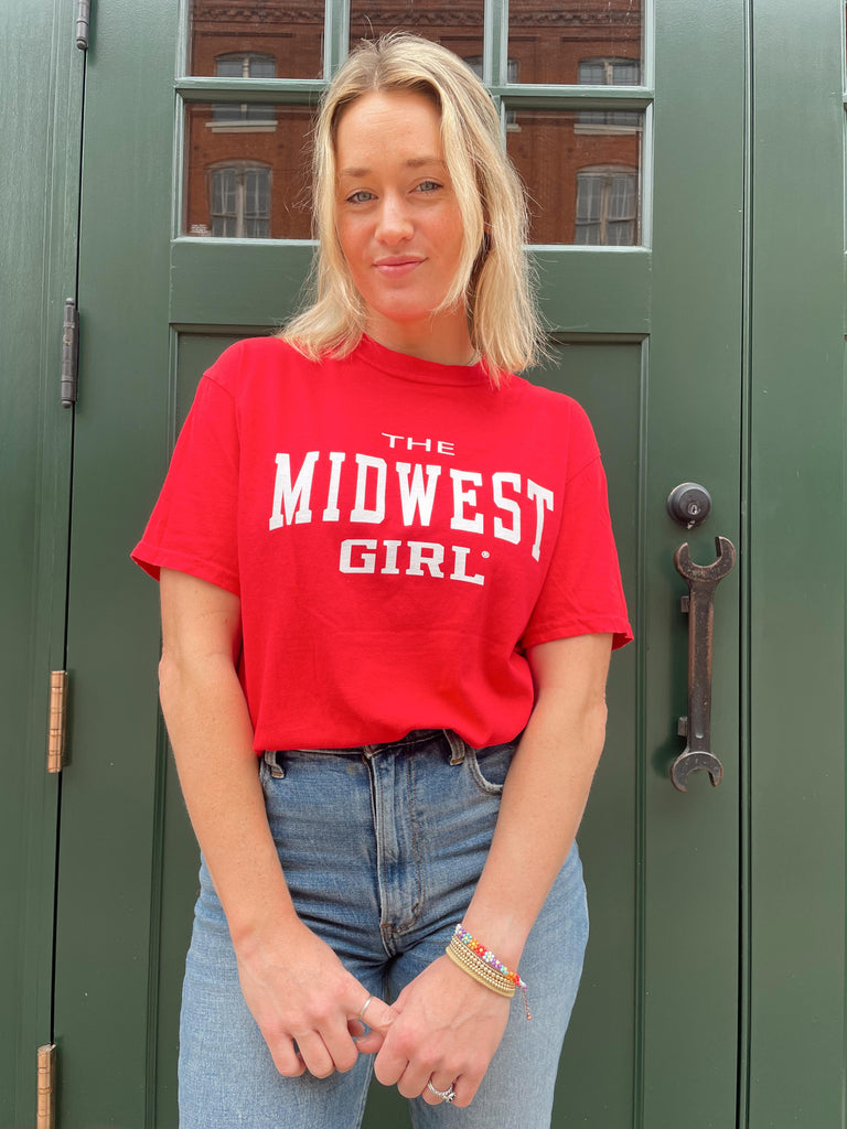 The Midwest Girl College Tee in Red