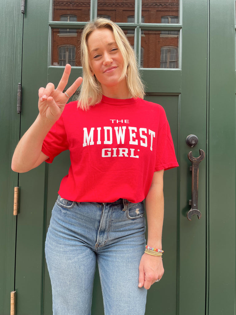 The Midwest Girl College Tee in Red