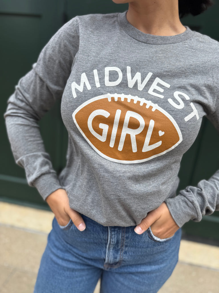 Midwest Girl Football Long Sleeve in Gray