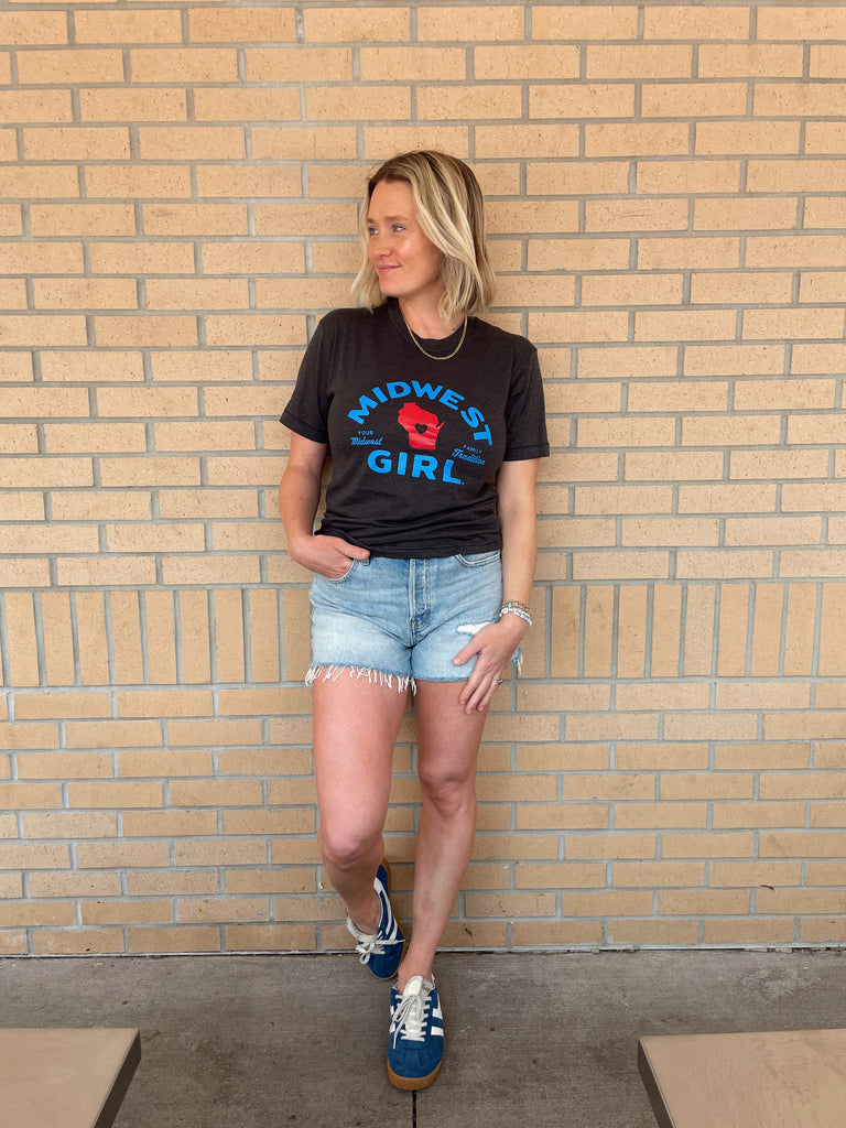 Wisconsin Midwest Girl Tee in Black