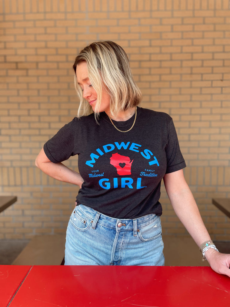 Wisconsin Midwest Girl Tee in Black