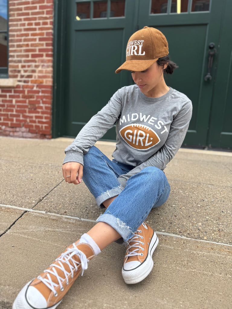 Midwest Girl Football Long Sleeve in Gray