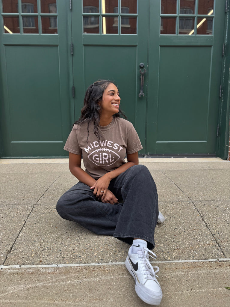 Midwest Girl Football Tee in Espresso