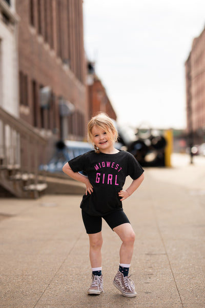 Midwest Girl Tee for Kids in Charcoal