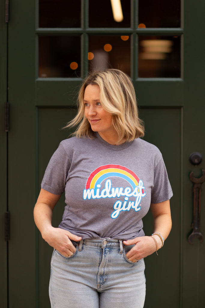 Midwest Girl Rainbow Tee in Gray