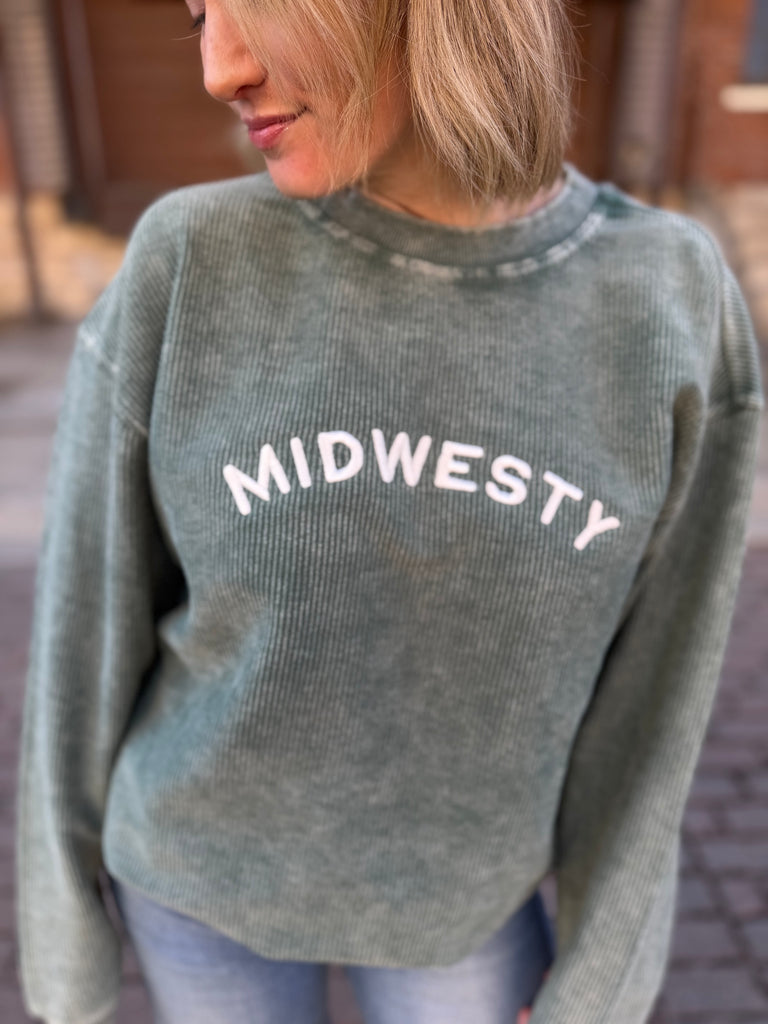 Midwesty Corded Crew in Forest Green