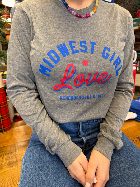 Midwest Girl Love Long Sleeve in Gray