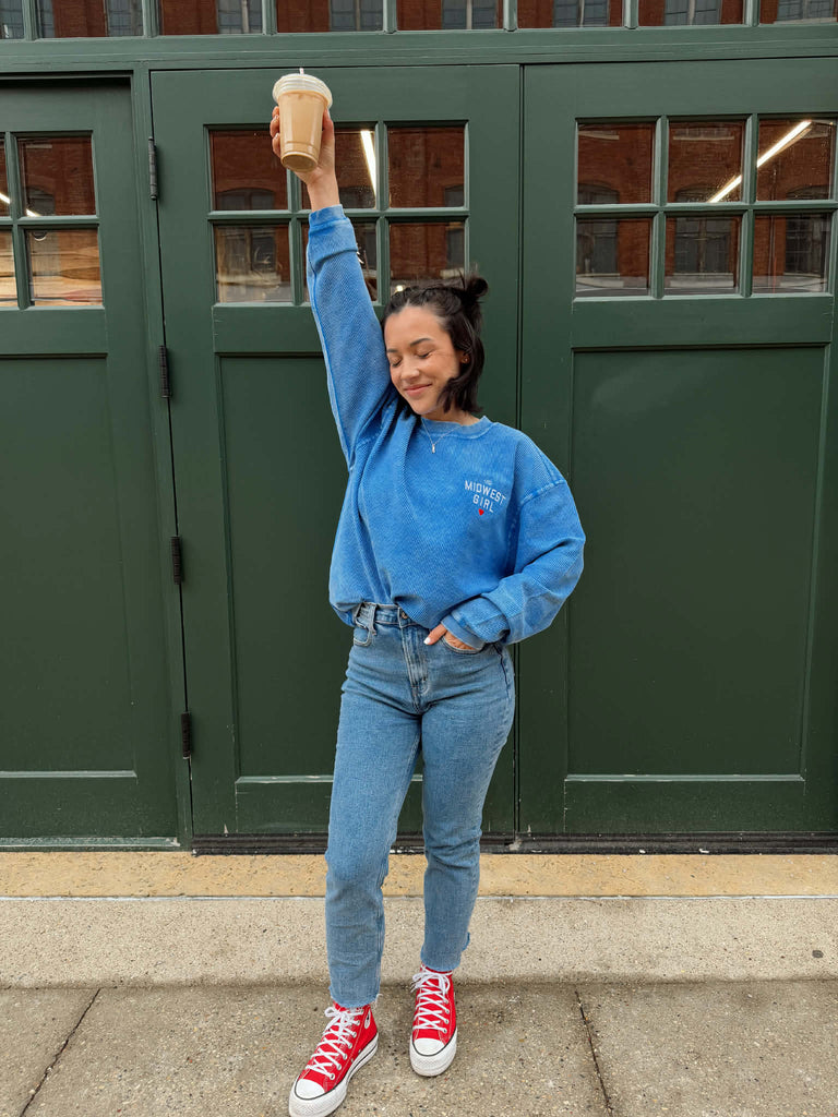 The Midwest Girl Corded Crew in Royal Blue