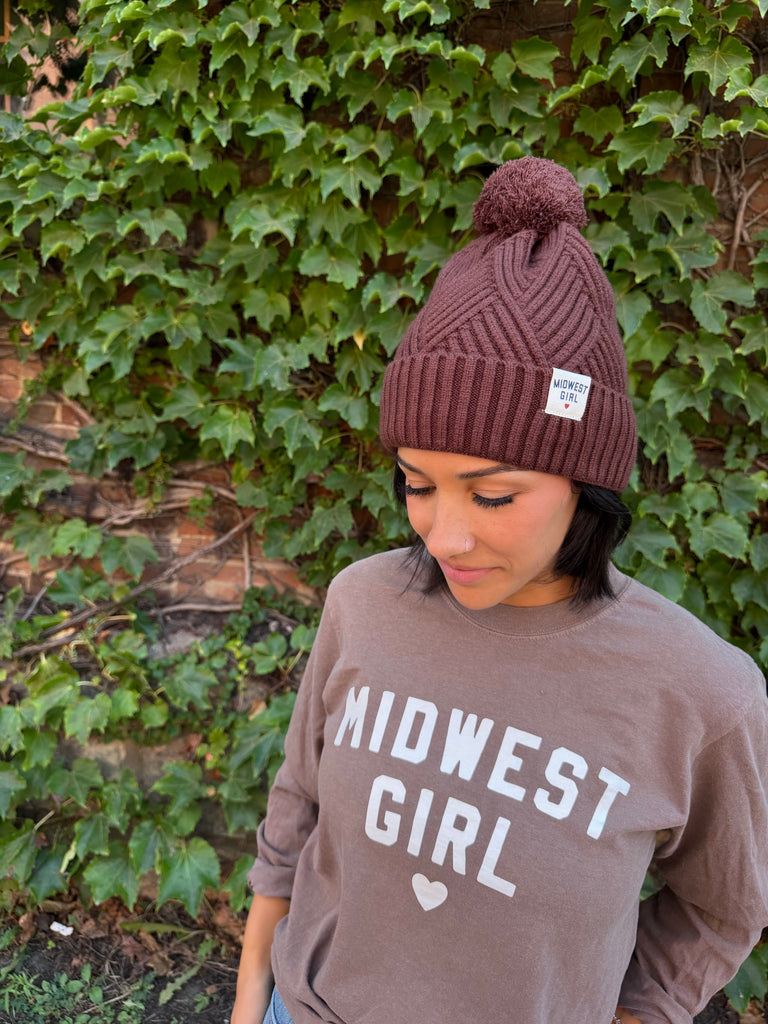 Midwest Girl Pom Hat in Chocolate
