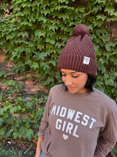 Midwest Girl Pom Hat in Chocolate