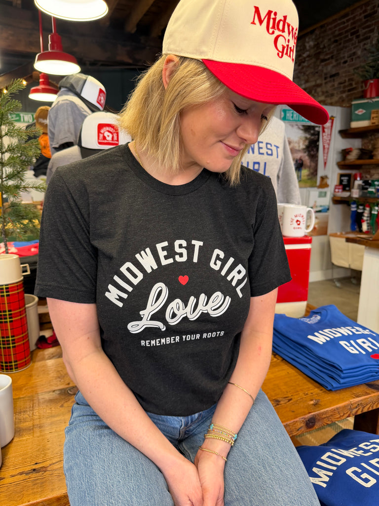 Midwest Girl Love Tee in Charcoal