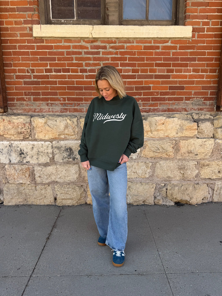 Midwesty Mock Neck Crew in Green