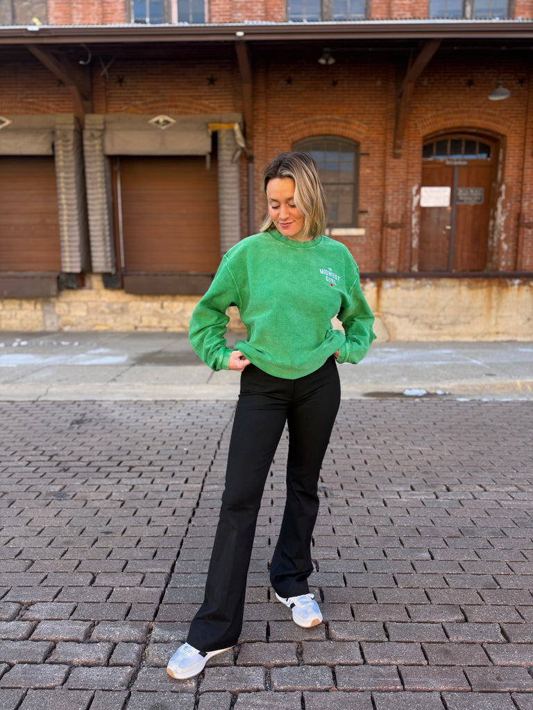 The Midwest Girl Corded Crew in Kelly Green