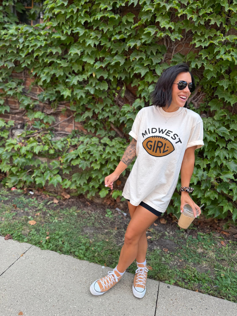 Midwest Girl Football Tee in Ivory