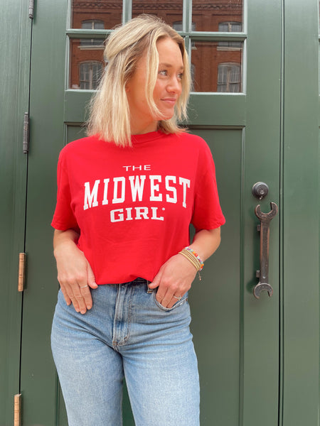 The Midwest Girl College Tee in Red