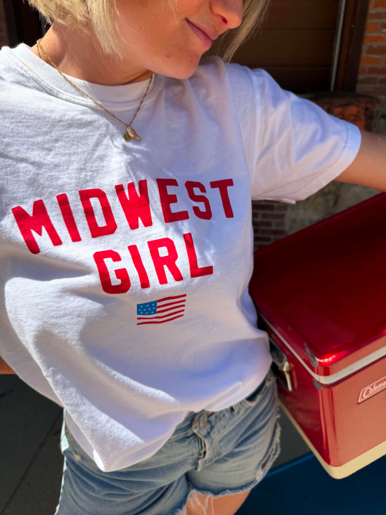 Midwest Girl Flag Tee in White