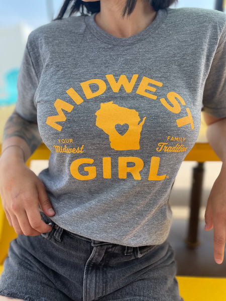 Wisconsin Midwest Girl Tee in Gray
