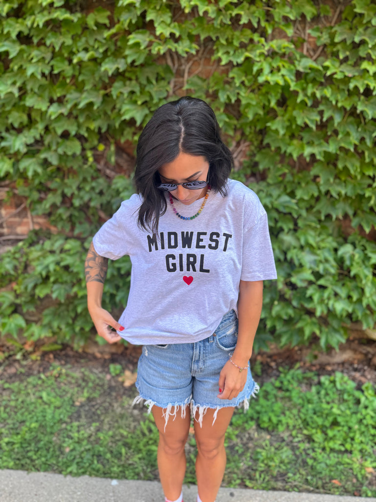 Midwest Girl Boxy Tee in Athletic Gray