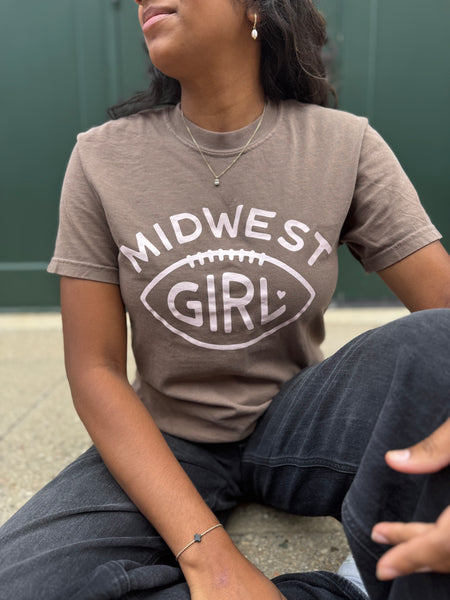 Midwest Girl Football Tee in Espresso