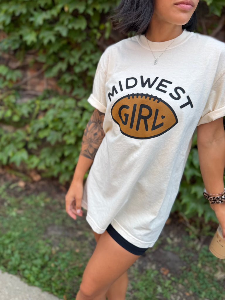 Midwest Girl Football Tee in Ivory