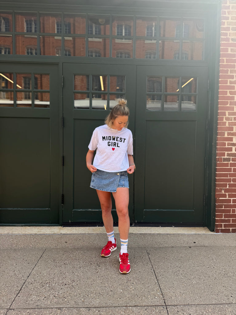 Midwest Girl Boxy Tee in Athletic Gray