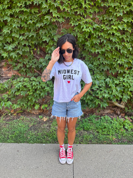 Midwest Girl Boxy Tee in Athletic Gray