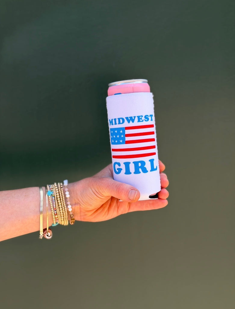 Midwest Girl Flag Can Cooler in White (Tall)