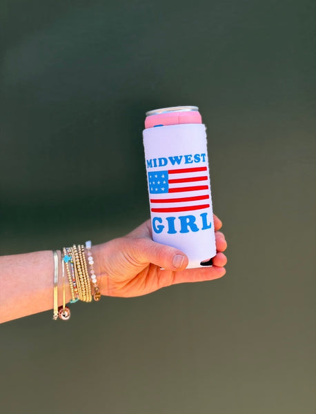 Midwest Girl Flag Can Cooler in White (Tall)