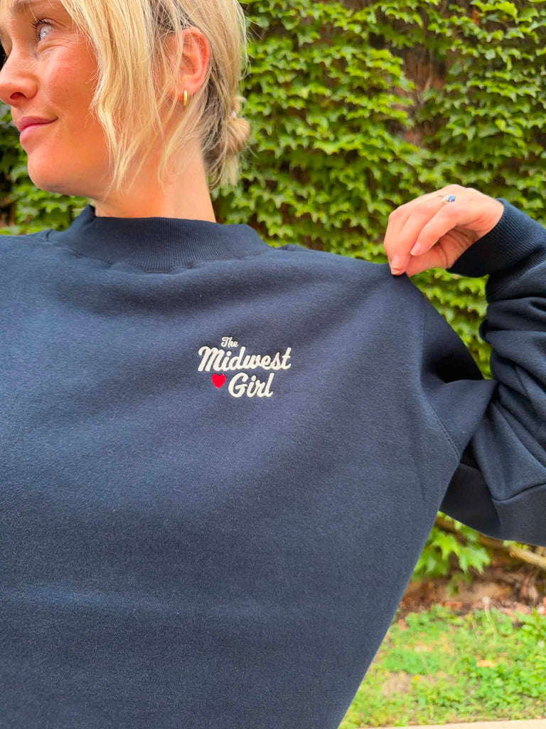 Mock Neck Crew in Navy