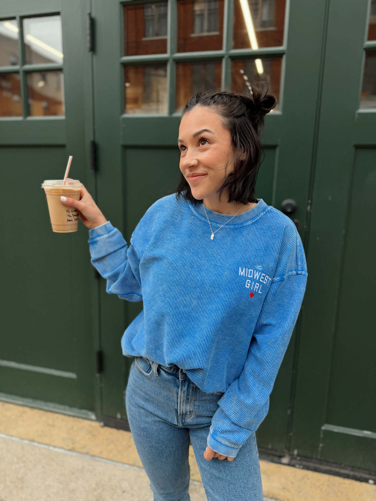 The Midwest Girl Corded Crew in Royal Blue