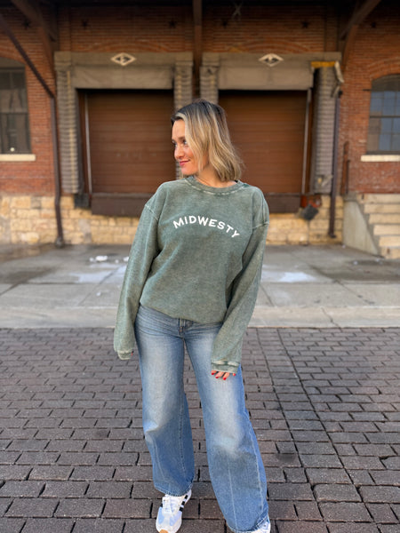 Midwesty Corded Crew in Forest Green