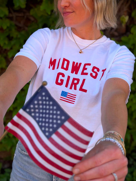 Midwest Girl Flag Tee in White