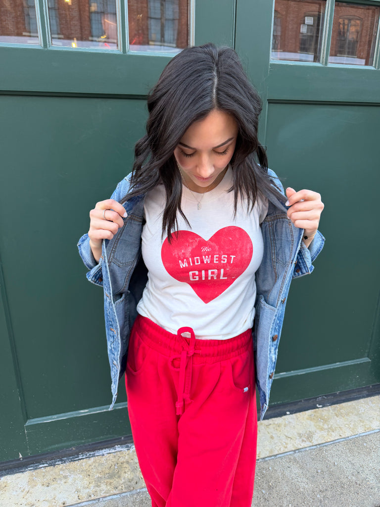 The Midwest Girl Heart Tee in Cream