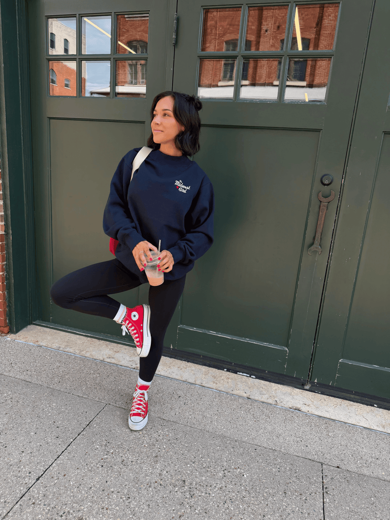 Mock Neck Crew in Navy