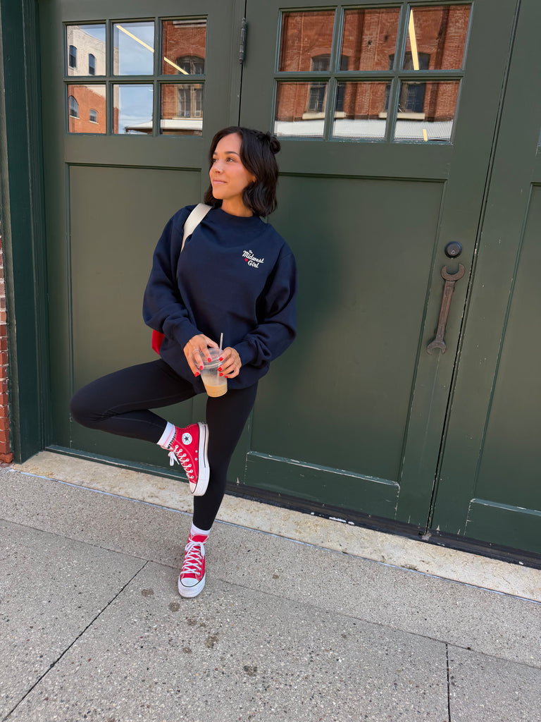 Mock Neck Crew in Navy