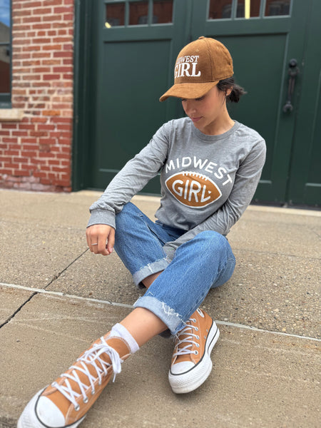 Midwest Girl Football Long Sleeve in Gray