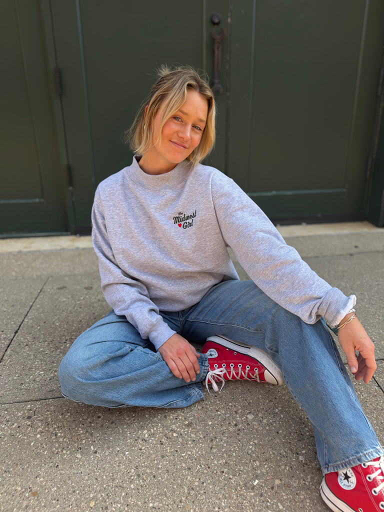 Mock Neck Crew in Athletic Gray