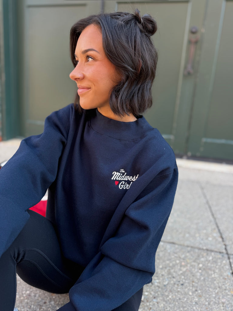 Mock Neck Crew in Navy