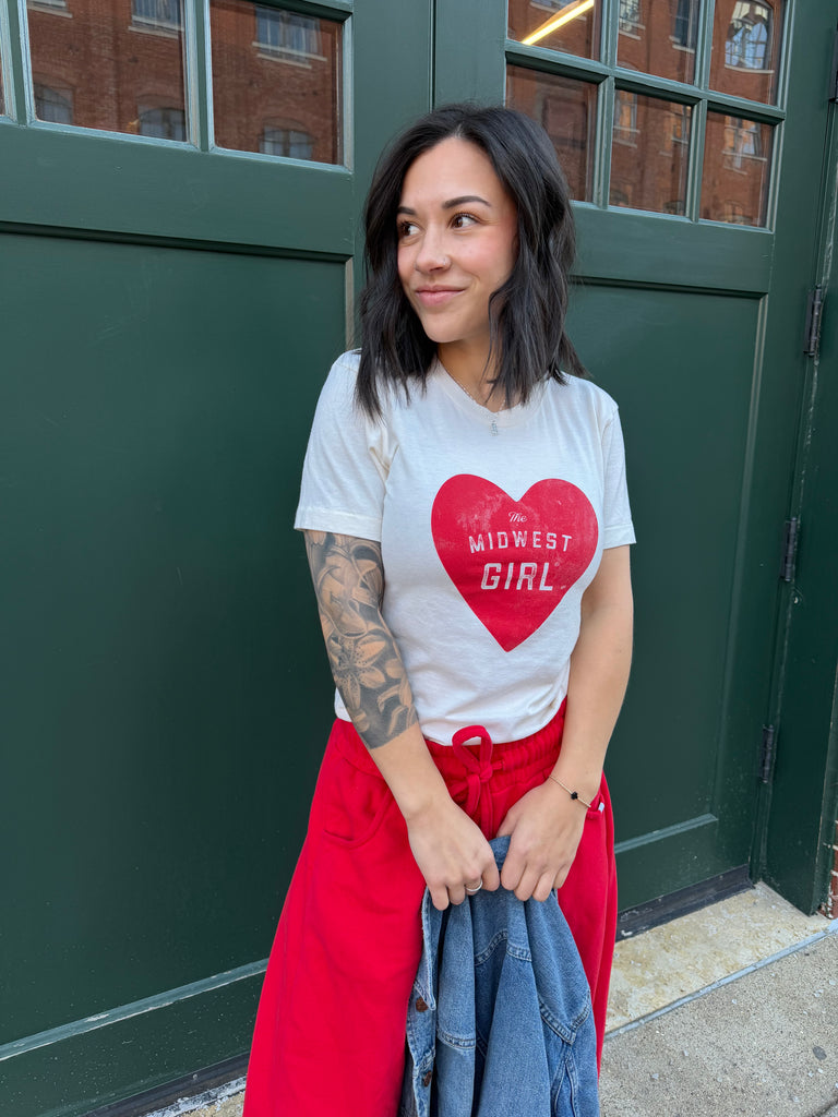 The Midwest Girl Heart Tee in Cream