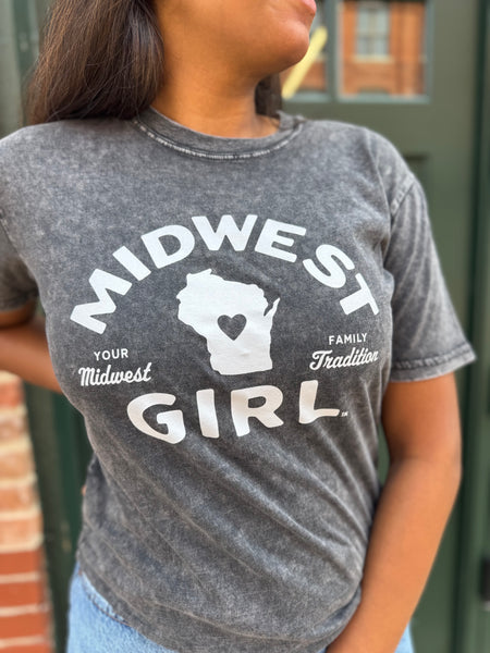 Wisconsin Tee in Stone Washed Black