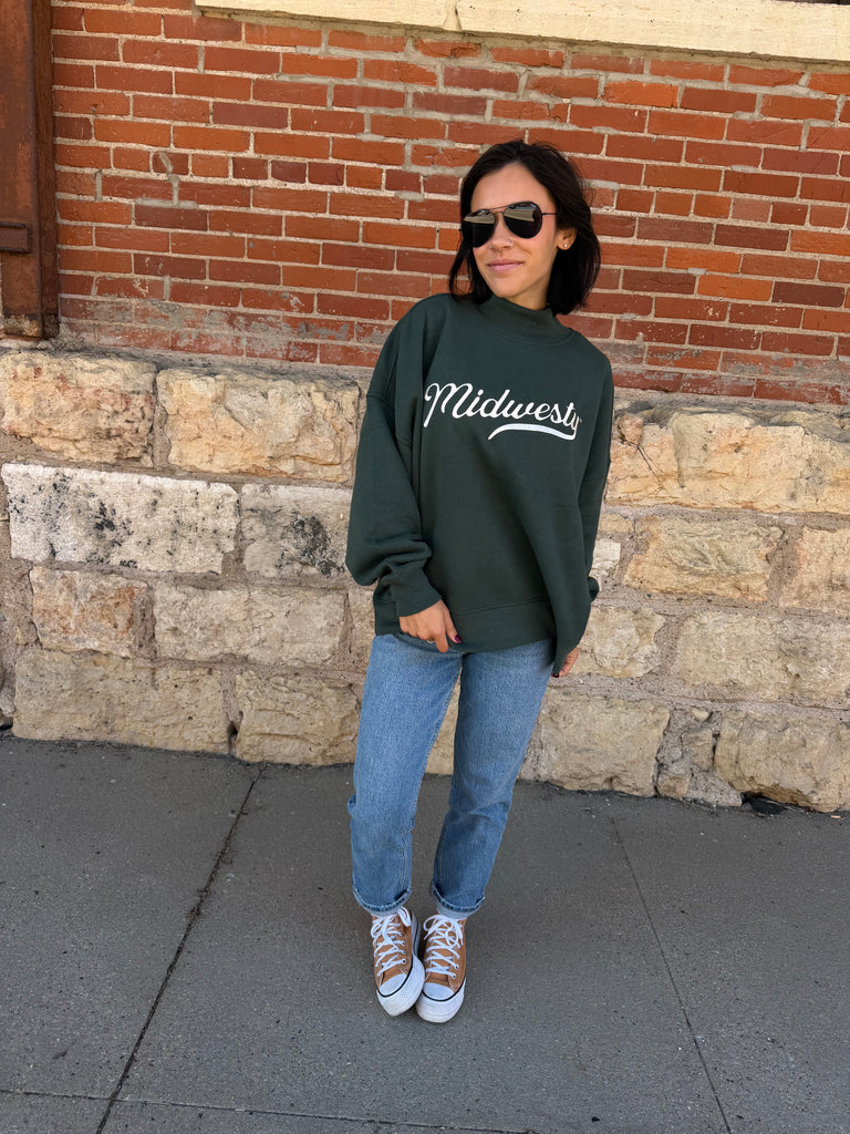 Midwesty Mock Neck Crew in Green