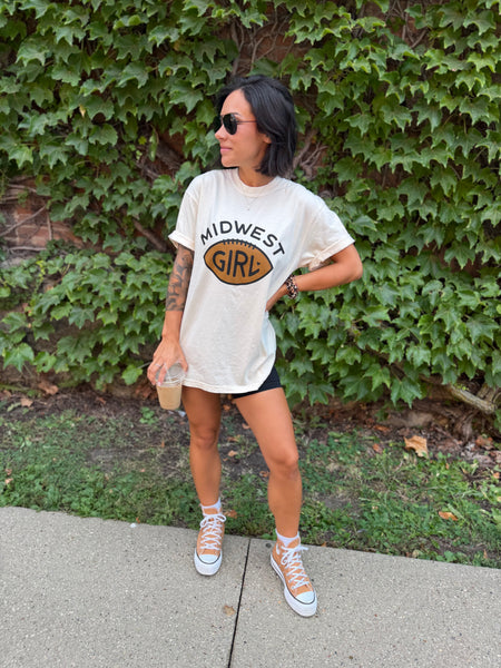 Midwest Girl Football Tee in Ivory