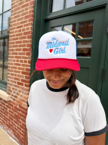 The Midwest Girl Trucker Hat in red/white & blue