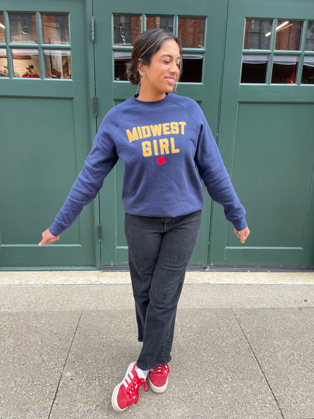 Midwest Girl Applique Crew in Navy