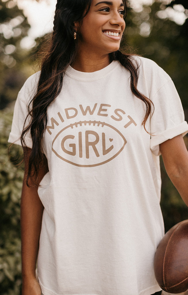 Midwest Girl Football Tee in Ivory