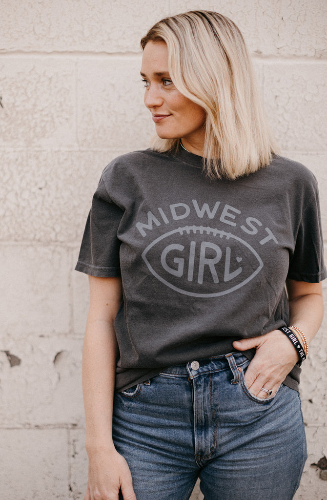 Midwest Girl Football Tee in Vintage Charcoal