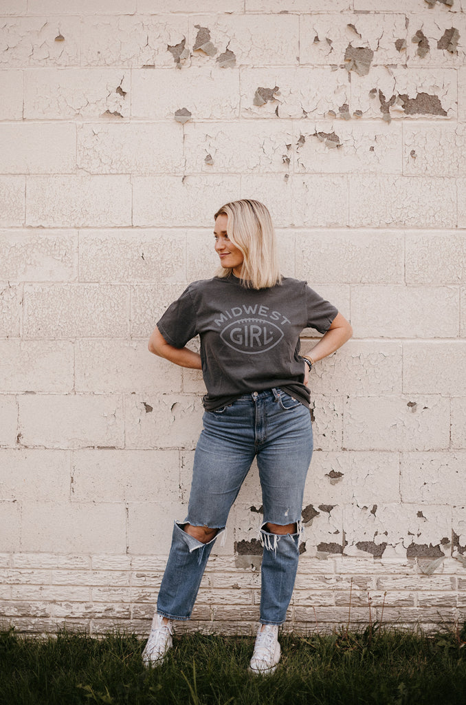 Midwest Girl Football Tee in Vintage Charcoal