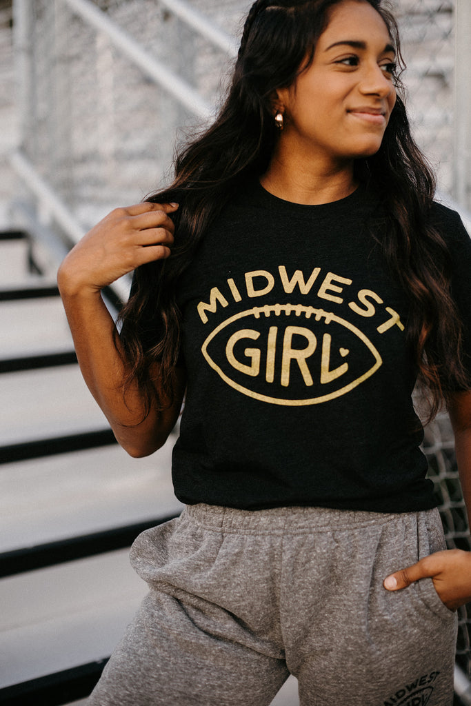 Midwest Girl Football Tee in Charcoal & Gold (FINAL SALE)