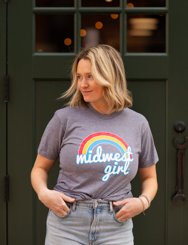 Midwest Girl Rainbow Tee in Gray