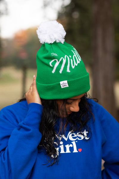 The Midwest Girl Pom Beanie in Green